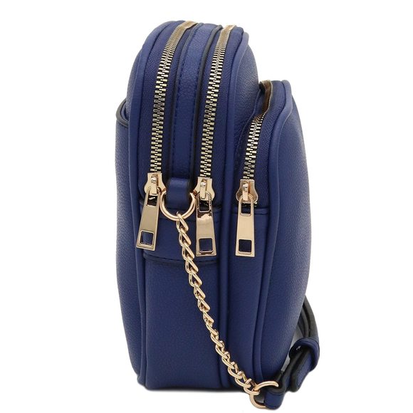 Multi Pocket Pu Leather Casual Crossbody Bag With Adjustable Strap Navy :^) - Picture 3 of 7